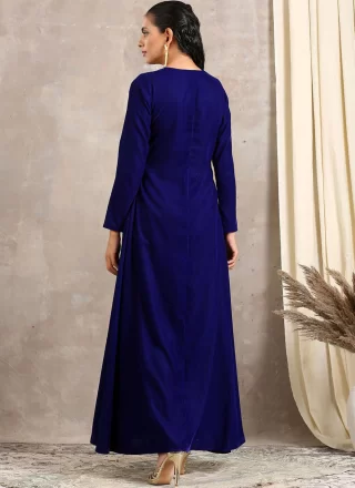 Blue Velvet Casual Kurti with Embroidered Work