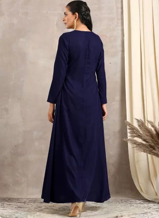 Blue Velvet Designer Kurti with Embroidered Work