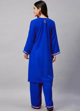 Blue Velvet Party Wear Kurti with Embroidered Work