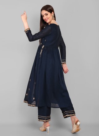 Blue Vichitra Silk Party Wear Kurti