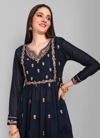 Blue Vichitra Silk Party Wear Kurti