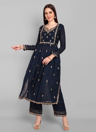 Blue Vichitra Silk Party Wear Kurti