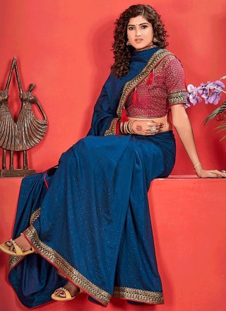 Blue Vichitra Silk Trendy Saree