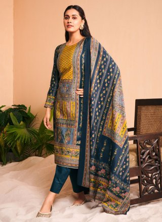 Blue Viscose Digital Print and Foil Print Work Salwar Suit for Festival