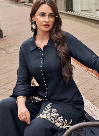 Blue Viscose Embroidered Work Readymade Salwar Suit for Ceremonial