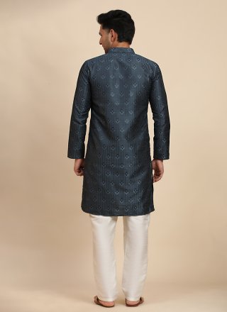 Blue Viscose Jacquard and Woven Work Kurta Pyjama