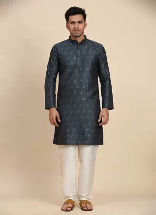 Blue Viscose Jacquard and Woven Work Kurta Pyjama