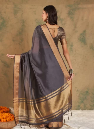 Blue Woven and Zari Work Cotton Traditional Saree