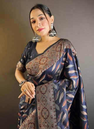 Blue Woven and Zari Work Silk Casual Sari
