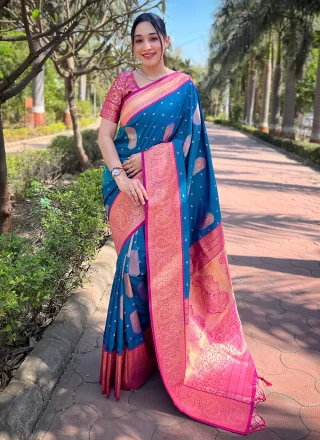 Blue Woven and Zari Work Silk Classic Saree