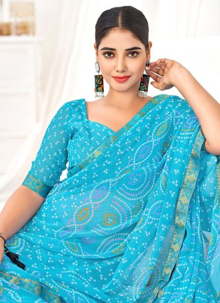 Blue Woven Work Chiffon Designer Sari