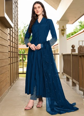 Booti, Moti and Thread Work Art Silk Salwar Suit In Morpeach for Ceremonial