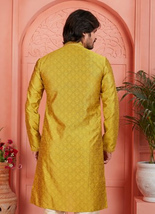Brocade Kurta Pyjama In Green