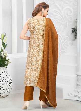 Brown and Cream Chanderi Silk Embroidered and Resham Work Salwar Suit for Women