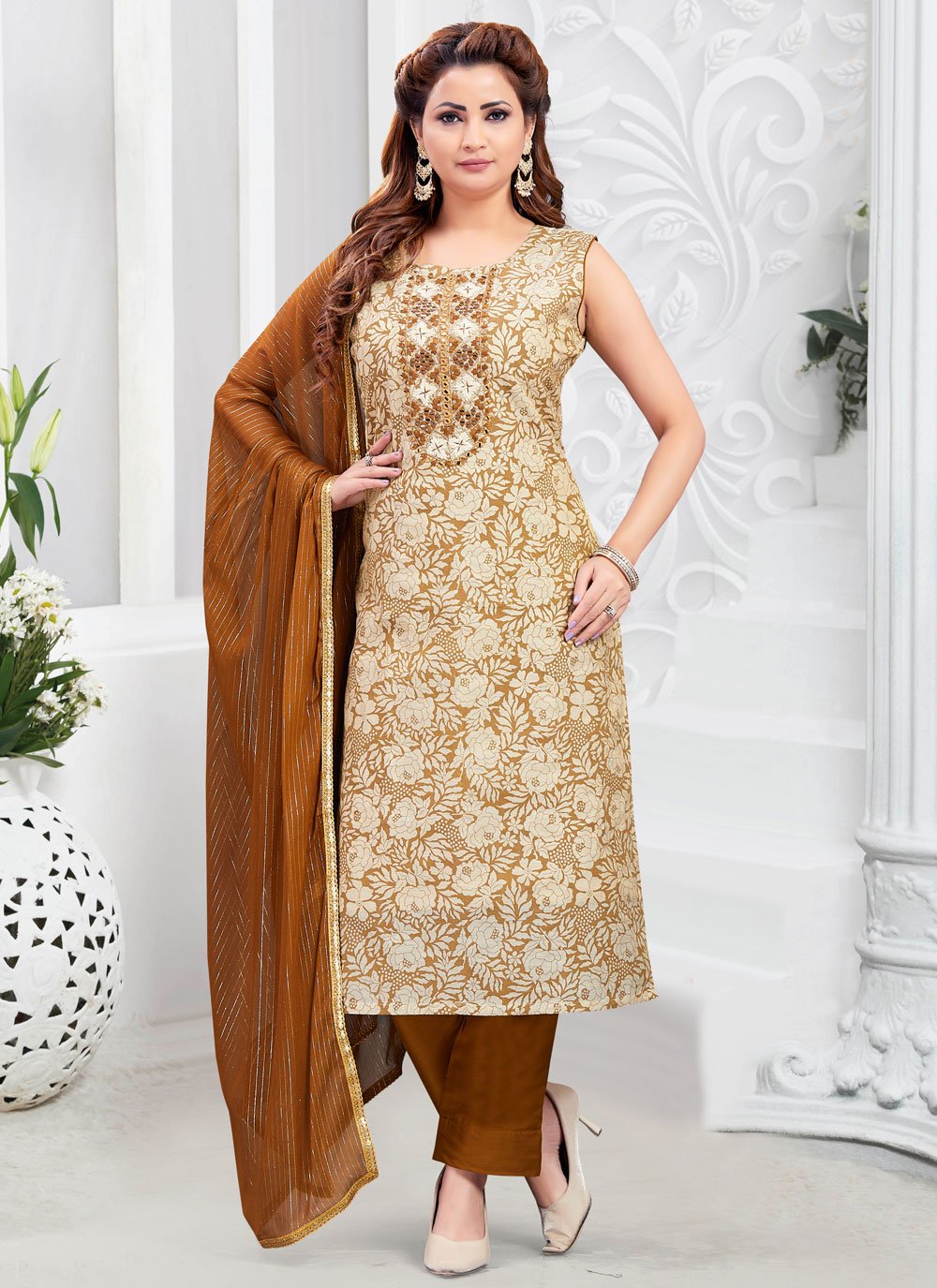 Cream Color Chanderi Ladies Suit