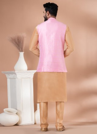 Brown and Pink Jacquard Plain Work Kurta Payjama with Jacket