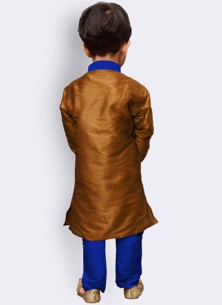 Brown Art Dupion Silk Plain Work Kurta Pyjama