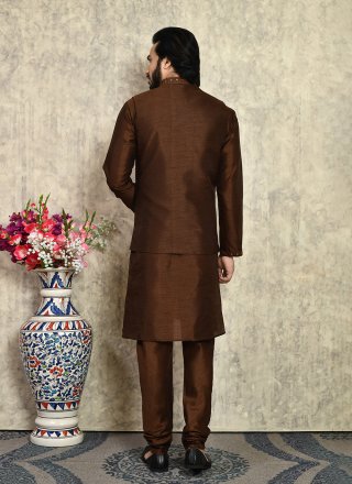 Brown Art Silk Embroidered, Resham and Sequins Work Kurta Payjama with Jacket
