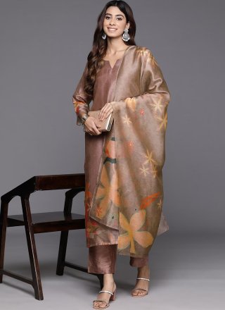 Brown Chanderi Silk Pant Style Suit