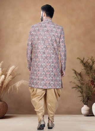 Brown Cotton Indo Western with Embroidered, Sequins and Thread Work