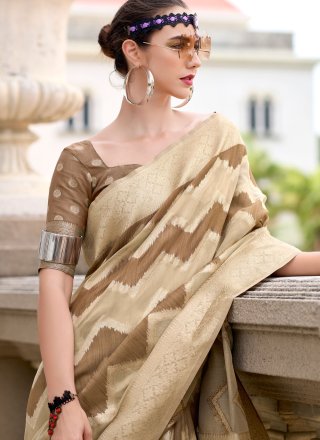 Brown Cotton Silk Weaving Work Classic Saree for Women