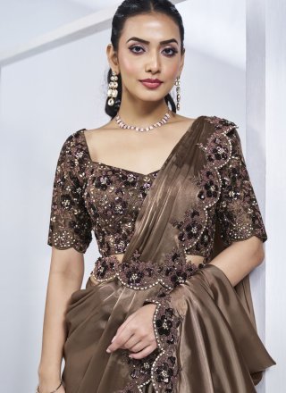 Brown Crepe Silk Classic Sari with
