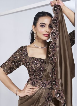 Brown Crepe Silk Classic Sari with