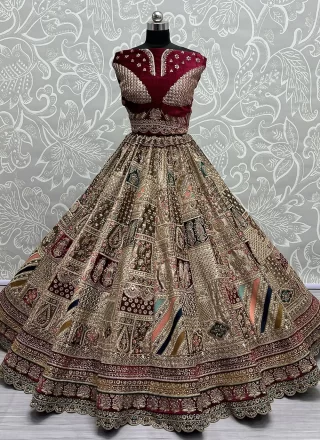 Brown Diamond, Dori, Embroidered, Patch Border, Sequins and Zari Work Velvet Lehenga Choli