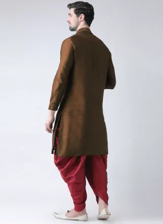 Brown Dupion Silk Angrakha Mens Wear with Embroidered Work for Festival