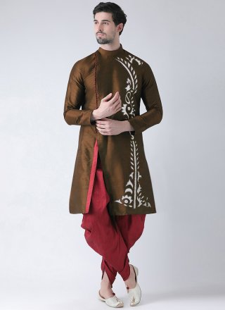 Brown Dupion Silk Angrakha Mens Wear with Embroidered Work for Festival