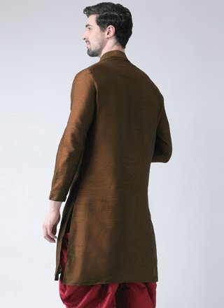 Brown Dupion Silk Angrakha Mens Wear with Embroidered Work for Men
