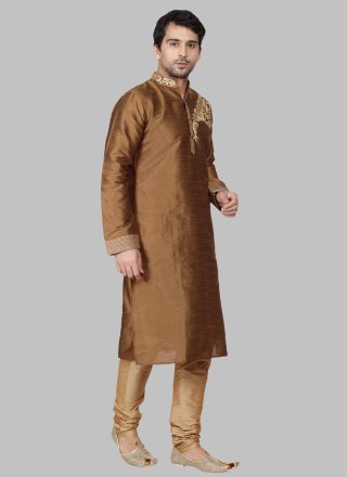 Brown Dupion Silk Kurta Pyjama