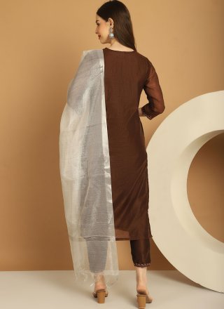 Brown Embroidered Work Chanderi Salwar Suit