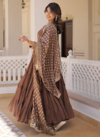 Brown Faux Georgette Embroidered and Sequins Work  Designer Gown for Ceremonial