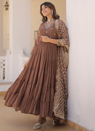 Brown Faux Georgette Embroidered and Sequins Work  Designer Gown for Ceremonial