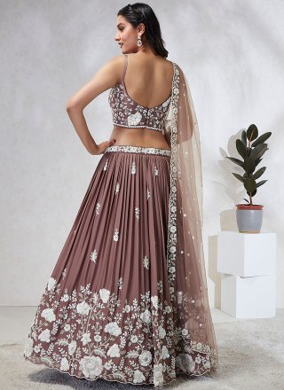 Brown Georgette Cord, Embroidered, Sequins and Thread Work Lehenga Choli for Ceremonial