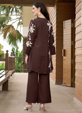 Brown Georgette Party Wear Kurti In Plain for Festival