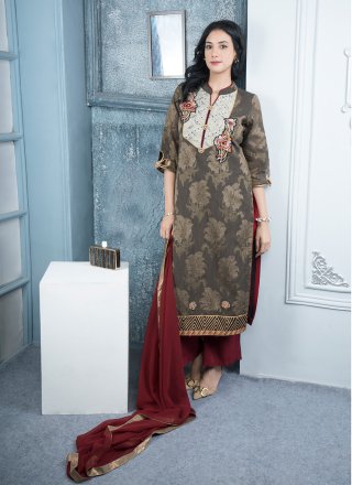 Brown Handloom Silk Gota and Hand Work Palazzo Salwar Suit for Women