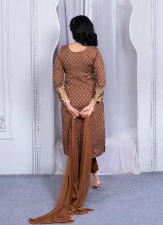 Brown Handloom Silk Pant Style Suit with Embroidered and Resham Work