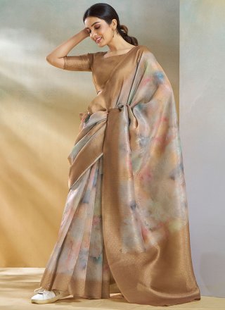 Brown Handloom Silk Weaving Work Designer Saree