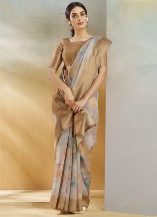 Brown Handloom Silk Weaving Work Designer Saree