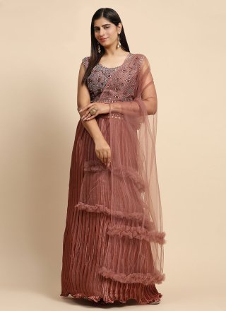 Brown Imported Readymade Lehenga Choli with Embroidered Work for Women