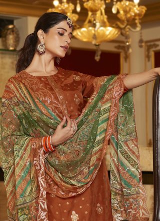 Brown Jacquard Salwar Suit with Digital Print Work