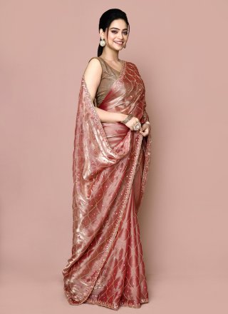 Brown JIMMY CHU Classic Saree with Hand Work