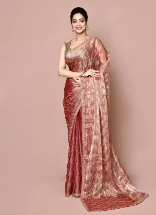 Brown JIMMY CHU Classic Saree with Hand Work