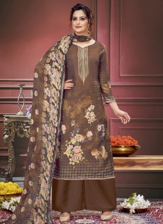 Brown Muslin Salwar Suit with Digital Print Work