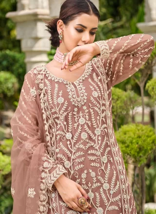 Brown Net Cord, Embroidered and Stone Work Salwar Suit