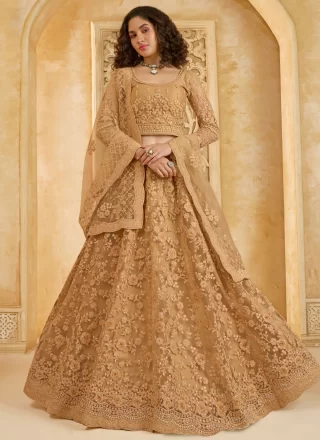 Brown Net Cord, Stone and Thread Work Lehenga Choli
