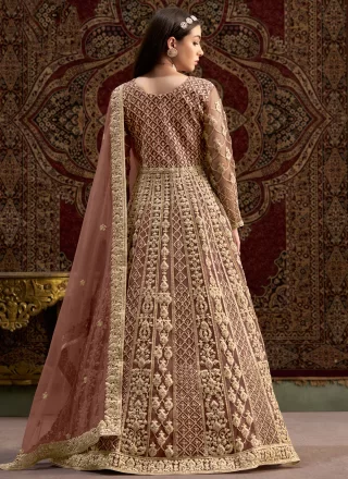 Brown Net Embroidered, Sequins and Zari Work  Designer Gown