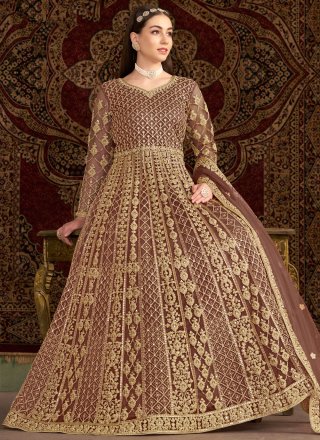 Brown Net Embroidered, Sequins and Zari Work  Designer Gown
